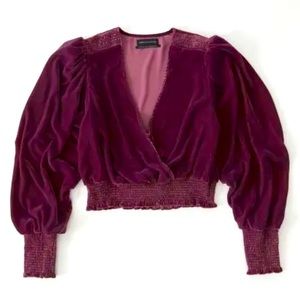 Urban Outfitters Alice Velvet Surplice Puff Sleeve Wrap Top XS